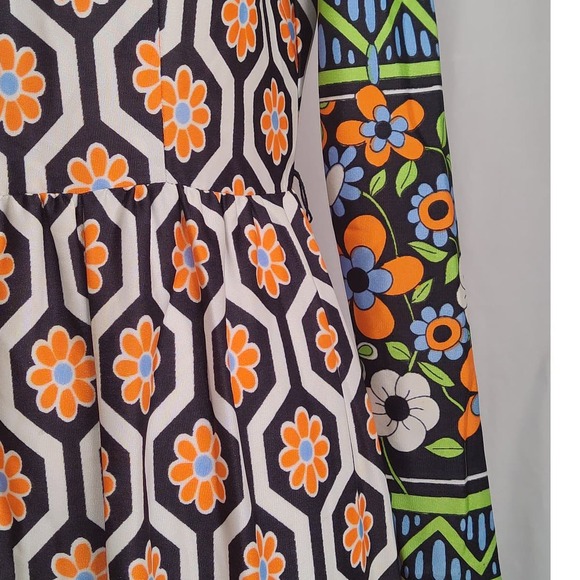 Vintage 60s Hobnobber Naturally Maxi Dress 70s Floral Geometric Long Sleeve - Picture 5 of 12